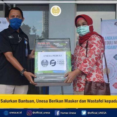 Terus Salurkan Bantuan, Unesa Berikan Masker dan Wastafel kepada TVRI