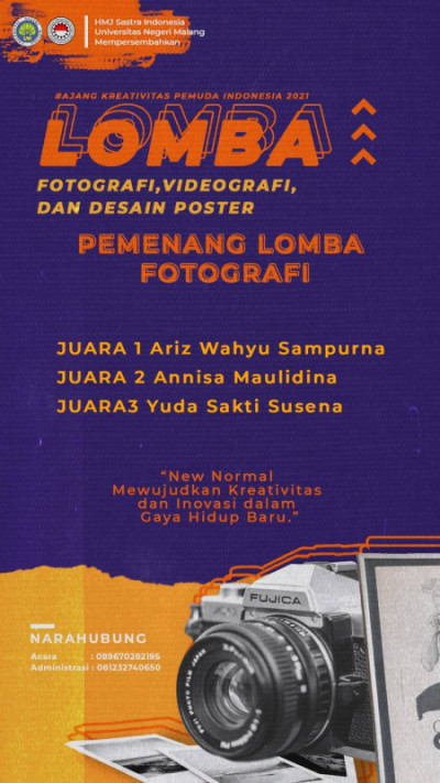 Congratulations on the Achievements of Student Yuda Sakti Susena and Team Muhammad Ghufron Effendi Study Program of Education Technology FIP UNESA 3rd Place in Photography Contest and 2nd Place in Video Contest at the Indonesian Youth Competition
