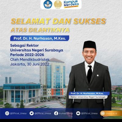Sah Dilantik Mendikbudristek, Cak Hasan Resmi Pimpin UNESA Periode 2022-2026