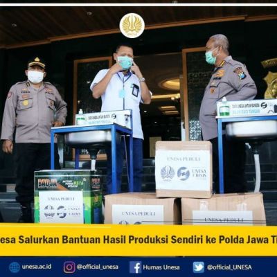 Unesa Salurkan Bantuan Hasil Produksi Sendiri ke Polda Jawa Timur